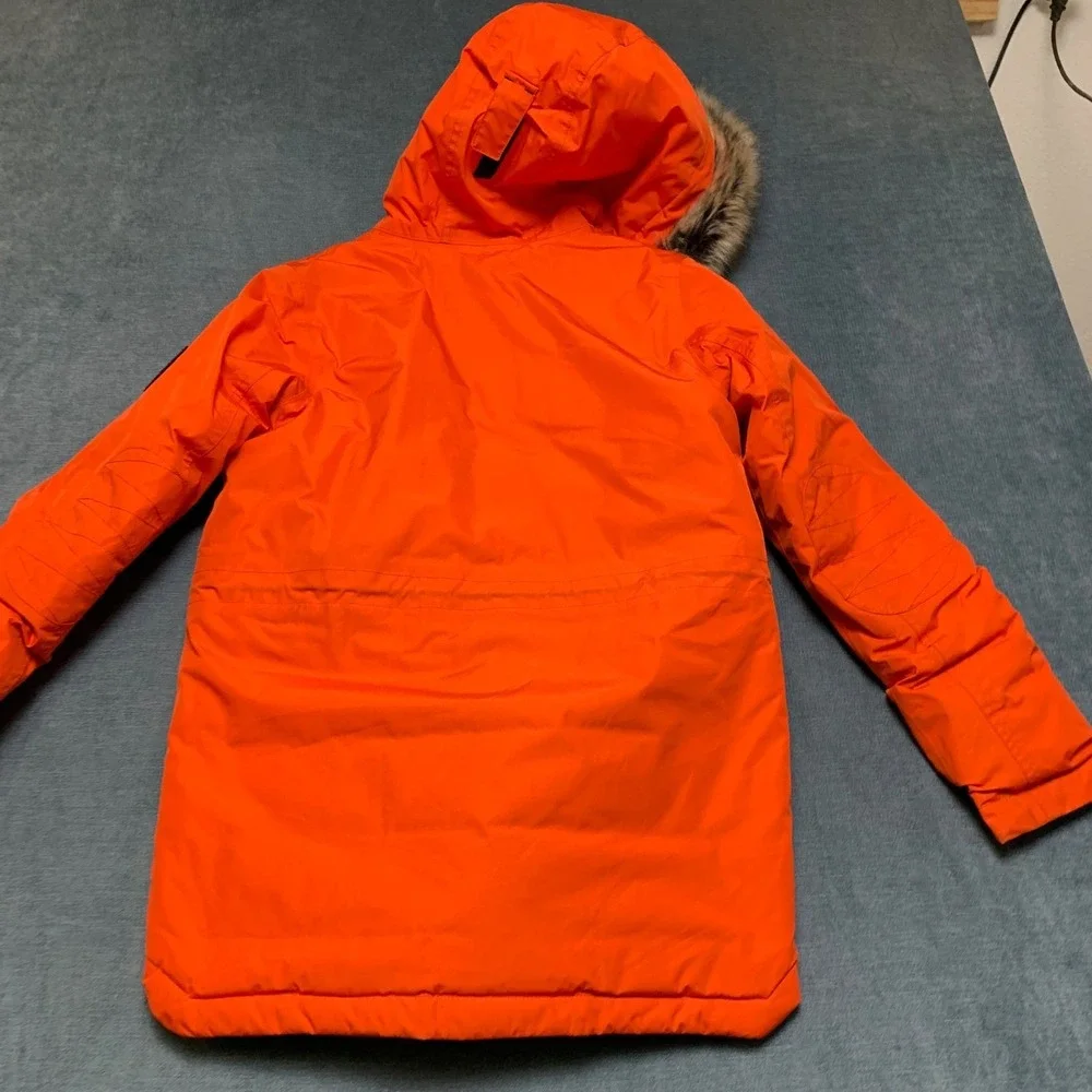 Lands' End Parka Jacket Kids L Orange Sherpa Lined Hooded Snap Full Zip Utility